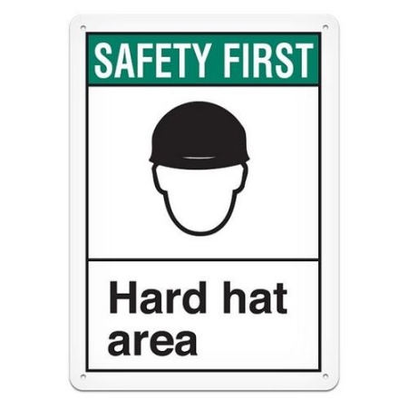 ANSI Safety Sign, Safety First Hard Hat Area