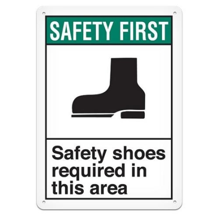 ANSI Safety Sign, Safety First Safety Shoes Required In This Area