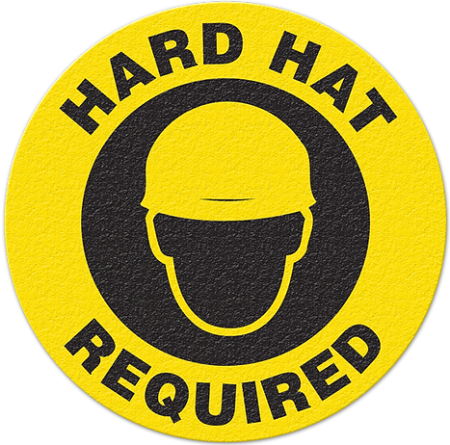 Floor Safety Message Sign, Hard Hat Required