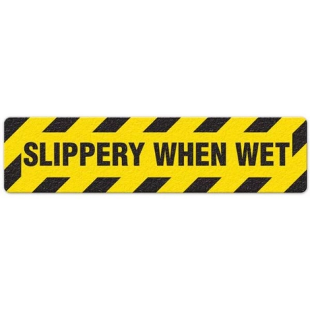 Floor Safety Message Sign, Slippery When Wet, 6pk