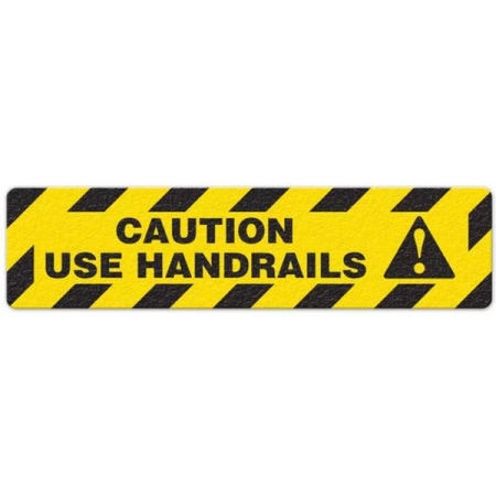 Floor Safety Message Sign, Caution Use Handrails, 6pk