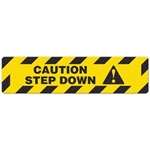 Floor Safety Message Sign, Caution Step Down, 6pk