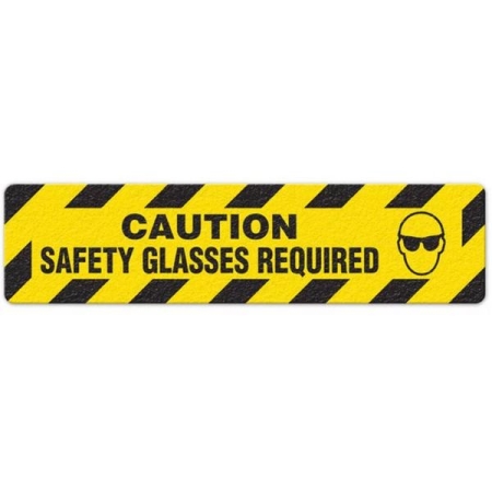 Floor Safety Message Sign, Caution Safety Glasses Required, 6pk