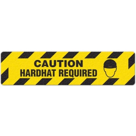 Floor Safety Message Sign, Caution Hardhat Required, 6pk
