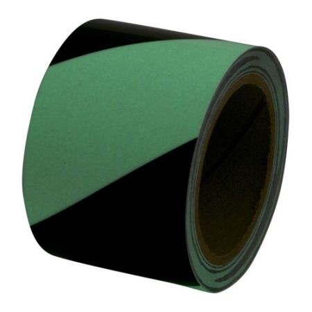 Photoluminescent Glow Tape Black Striped 3" x 30'