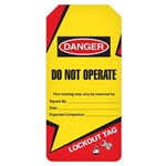 Safety Tags On-A-Roll, Lockout, Do Not Operate w/Lightning Bolt