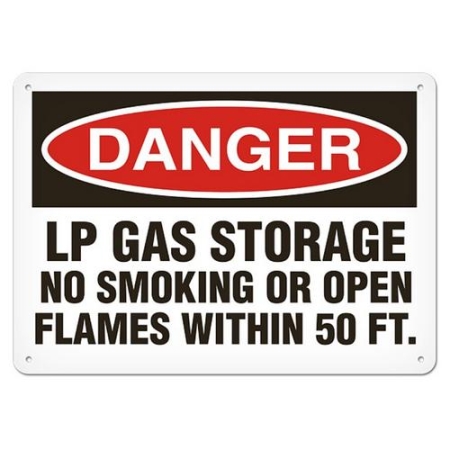 OSHA Safety Sign Danger LP Gas Storage No Smoking Or Open Flames Within 50 Ft