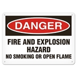 OSHA Safety Sign, Danger Fire and Explosion Hazard No Smoking or Open Flame