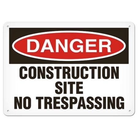 OSHA Safety Sign, Danger Construction Site No Trespassing