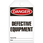 Safety Tag Danger Defective Equipment