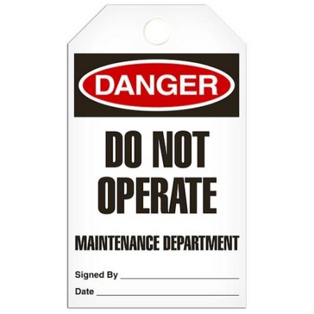 Safety Tag Danger Do Not Operate Maintenance Department