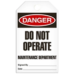 Safety Tag Danger Do Not Operate Maintenance Department