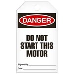 Safety Tag, Danger Do Not Start This Motor