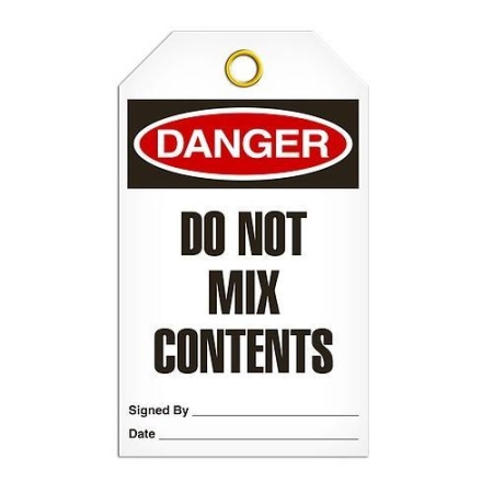 Safety Tag, Danger Do Not Mix Contents