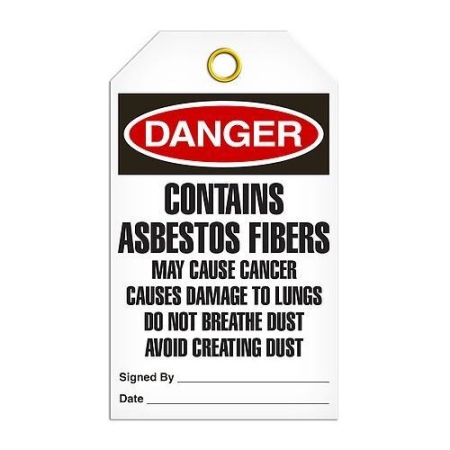 Safety Tag, Danger Contains Asbestos Fibers Avoid Creating Dust