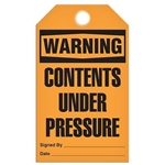 Safety Tag, Warning Contents Under Pressure