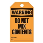 Safety Tag, Warning Do Not Mix Contents