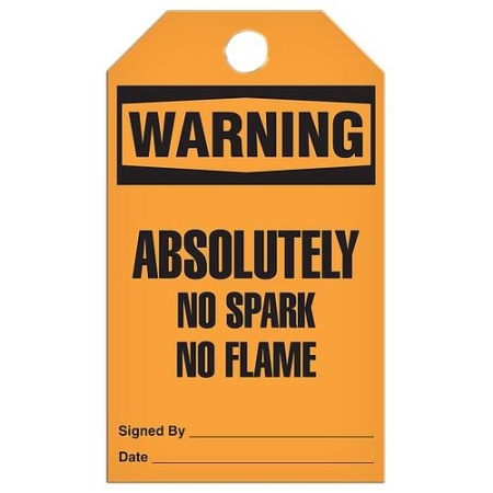 Safety Tag, Warning Absolutely No Spark No Flame