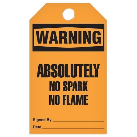 Safety Tag Warning Absolutely No Spark No Flame