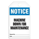 Safety Tag, Notice Machine Down For Maintenance