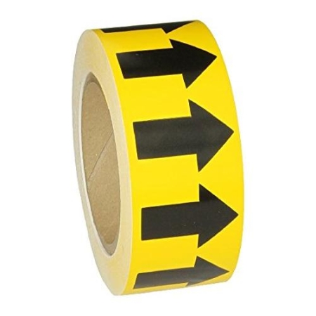 Directional Flow Pipe Marking Tape, Yellow Black, 1" x 108'