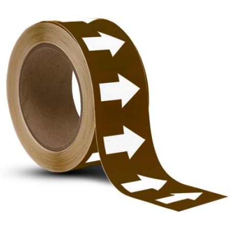 Directional Flow Pipe Marking Tape, Brown White, 2" x 54'