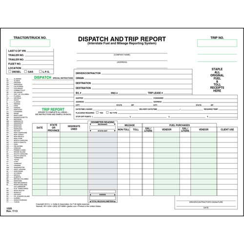 Dispatch and Trip Report, Horizontal, Padded Format