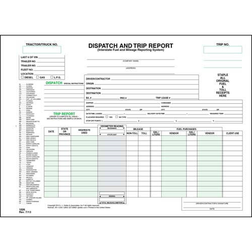 Dispatch and Trip Report, Horizontal, Snap Out, 2-Ply, Carbonless