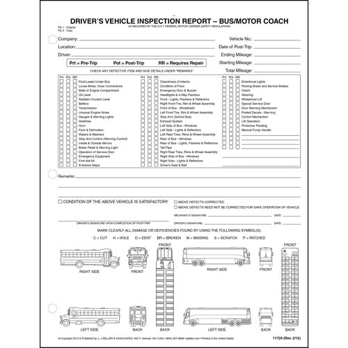 Detailed Drivers Vehicle Inspection Reports, Illustrations, Snap Out Format