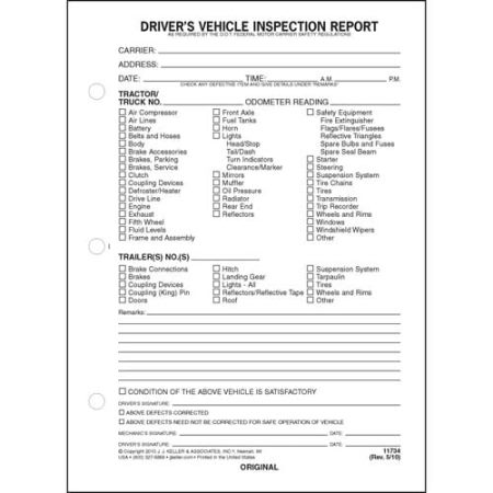 Detailed Driver's Vehicle Inspection Report, Snap Out