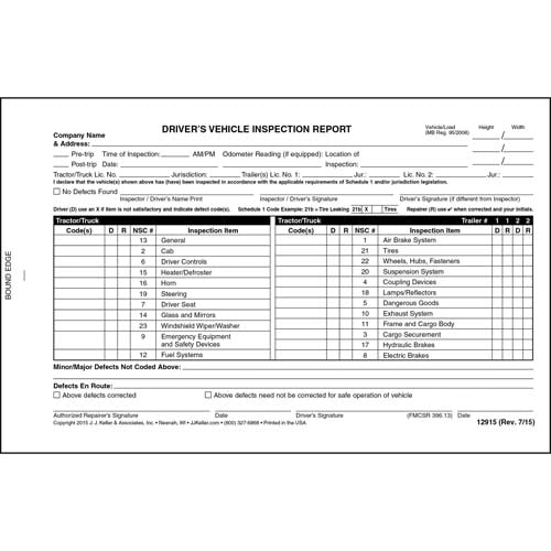 Canadian Drivers Vehicle Inspection Report, 2 Ply, Carbonless