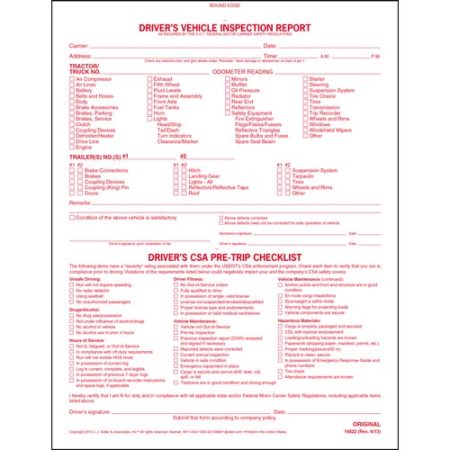 Drivers Vehicle Inspection Report w CSA Checklist, Book