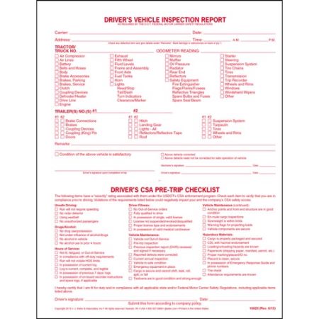 Detailed Driver's Vehicle Inspection Report, DVIR, CSA Checklist