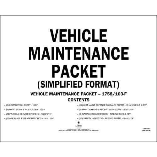 Vehicle Maintenance File Packets, Heavy Duty
