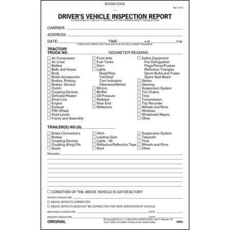 Detailed Driver Vehicle Inspection Form, 2-Part, Carbonless