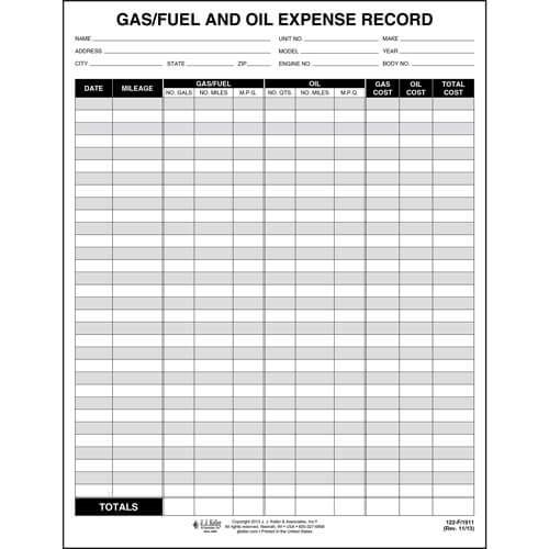 Gas and Oil Expense Record Form, 2-Part carbonless