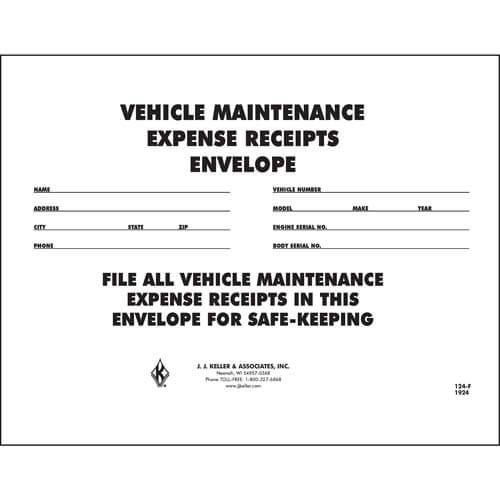 Vehicle Maintenance Receipt Envelope