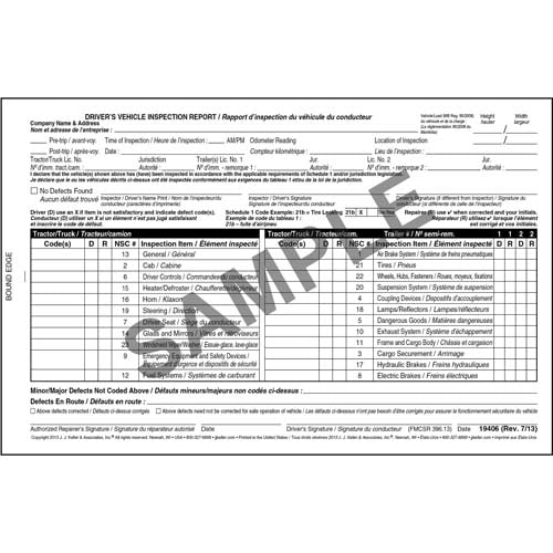Canadian Drivers Vehicle Inspection Report, Bilingual, Personalized