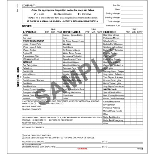 New York School Bus Drivers Vehicle Inspection Report, Personalized