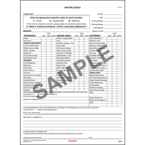 New York Motor Coach Drivers Vehicle Inspection Report, Large Book Format, Personalized