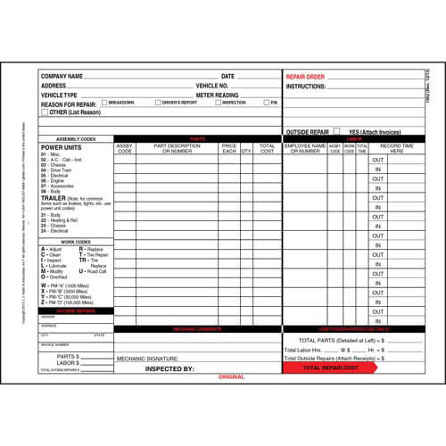 Garage Repair Order with Work Codes