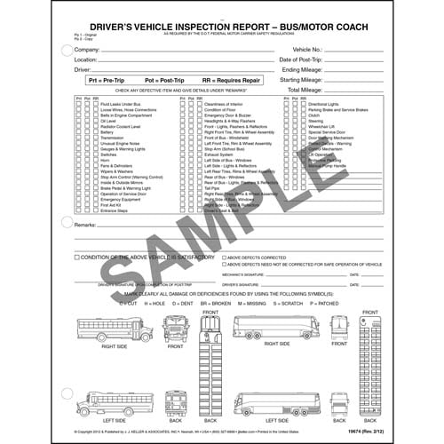Detailed Drivers Vehicle Inspection Reports, Illustrations, Snap Out, Personalized