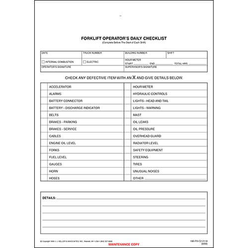 Forklift Operator Daily Checklist