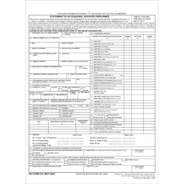 Household Goods Form, Statement of Accessorial Services for Non-SIT Deliveries