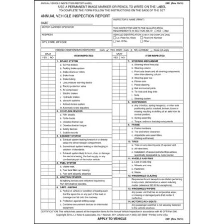 Annual Vehicle Inspection Report Label, Detailed