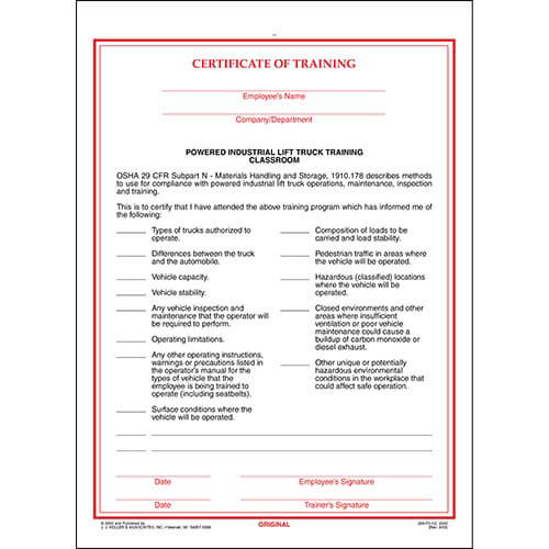 Powered Industrial Lift Truck Training Certificate Classroom