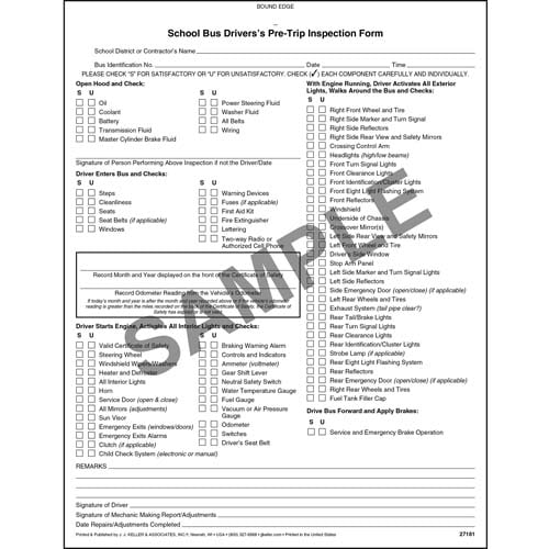 Illinois School Bus Driver Vehicle Inspection Report NCR, Book Format