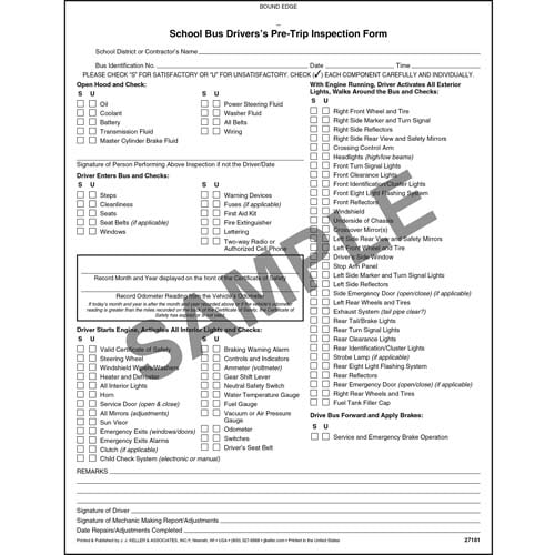 Illinois School Bus Driver Vehicle Inspection Report NCR, SnapOut Format