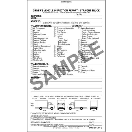 Detailed Drivers Vehicle Inspection Report, Straight Truck, Book Format