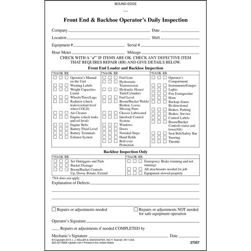 Front End Loader & Backhoe Inspection Report Form